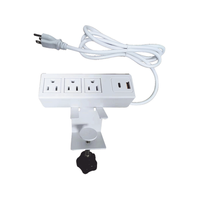 [EM-3AC-WH] Tomacorriente para Escritorio / Cuenta con Bracket Ajustable a Diferentes Grosores / 3 Contactos 110VCA / 2 Contactos para Carga USB ( 1 contacto USB-A + 1 contacto USB-C ) 