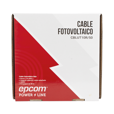 [CBLUT10R/50] Cable Fotovoltaico Rojo / Cobre Estañado / 6 mm² (10 AWG) / 2000V / Rollo 50m / UL 4703 y TUV