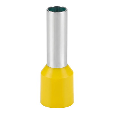 [E6012] Conector Ferrule | 10AWG | 6mm²  | Conductor Latón Estañado  | Aislamiento PVC Amarillo | 25 Piezas por Bolsa
