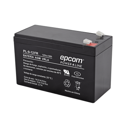[PL-9-12FR] Batería 12 Vcc / 9 Ah / UL / Tecnología AGM-VRLA / Retardante a la flama / Para uso en equipo electrónico Alarmas de intrusión / Incendio/ Control de acceso / Video Vigilancia / Terminales tipo F1 / Cargador recomendado CHR-80.