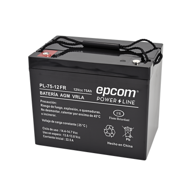 [PL7512-FR] Batería 12 Vcc / 75 Ah /  UL / Tecnología AGM-VRLA / Retardante a la flama/ Uso en: Aplicaciones fotovoltaicas / Terminales tipo M6  / Cargador recomendado CHR-250. 