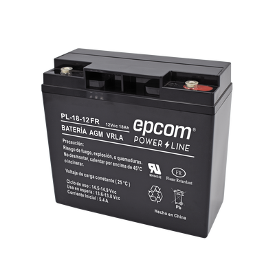 [PL-18-12-FR] Batería 12 Vcc / 18 Ah / UL / AGM-VRLA / Retardante a la flama / Para uso en equipo electrónico,Alarmas de intrusión / Incendio/ Control de acceso / Video Vigilancia / Terminales tipo M5 ( HEX ) / Cargador recomendado CHR-80.