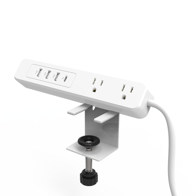 [EPLCLAMPOW] Multicontacto con Montaje para Escritorio / Carga Rápida para 65 W / 2 x Nema 5-15P / 3 x USB-A (5V @3A) / 1 x USB-C (65W)