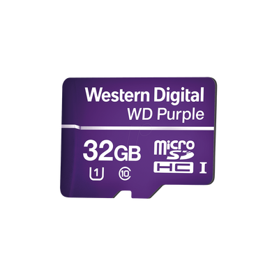 [WD32MSD] Memoria microSD de 32GB PURPLE, Especializada Para Videovigilancia, 10 VECES MAYOR DURACIÓN, 3 AÑOS DE GARANTIA