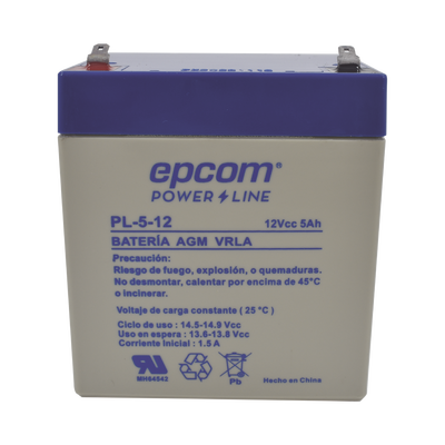 [PL512] Batería 12 Vcc / 5 Ah / UL / Tecnología AGM-VRLA / Para uso en equipo electrónico Alarmas de intrusión / Incendio/ Control de acceso / Video Vigilancia / Terminales F1 / Cargador recomendado CHR-80.