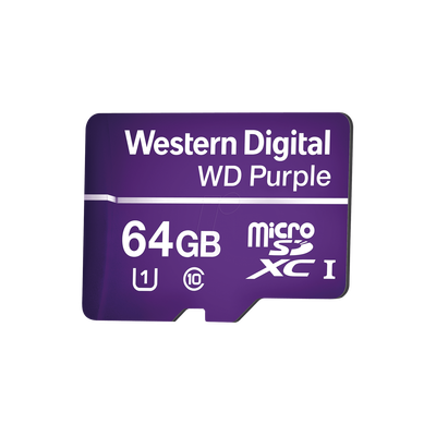 [WD64MSD] Memoria microSD de 64GB PURPLE, Especializada Para Videovigilancia, 10 VECES MAYOR DURACIÓN, 3 AÑOS DE GARANTIA