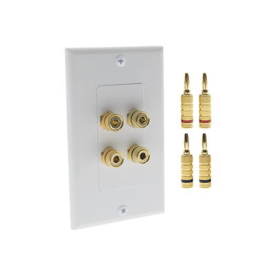 [EPWP2SKIT] KIT 1 Placa de Pared + 2 Pares Conectores Banana (Rojo+Negro) | Postes de Unión Tipo Banana | Conexión para 2 Altavoces | Fácil Instalación | Conectores Chapados en Oro