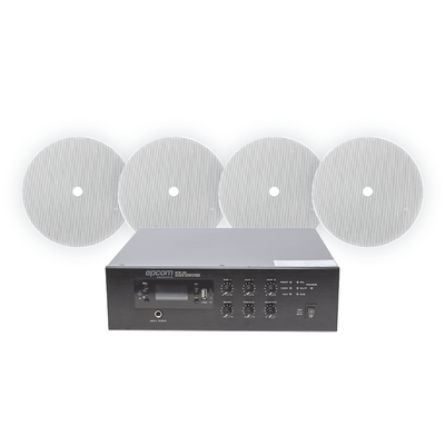 [SFB120/4CST] KIT de Amplificador de 120W para Escritorio | 4 Altavoces 6" | Montaje en Techo | 20W | 70/100V