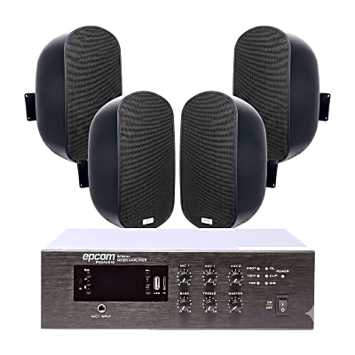 [SFB240/4WS50] KIT de Amplificador de 240W para Escritorio | 4 Altavoces de Pared color Negro 3W - 50W | Sistema 70/100V