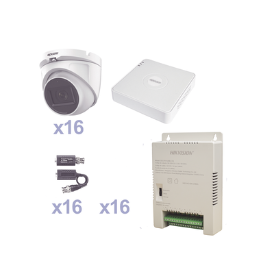 [KESTXLT16EW] KIT TurboHD 1080p Lite / DVR 16 Canales / 16 Cámaras Eyeball  Exterior ( 2.8mm) / Transceptores / Conectores / Fuente de Poder Profesional