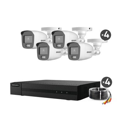 [B8-KIT-CV/A] Kit TurboHD 1080p / DVR 4 Canales / 4 Cámaras Bala ColorVu con Microfono Integrado / Fuente de Poder / Accesorios de Instalación