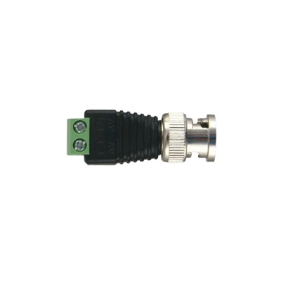 [TT-RG-17] Adaptador de conector BNC macho a 2 terminales-tornillo para cables AWG-26-14, en aplicaciones Video Vigilancia, Níquel/ Oro/  PTFE y PVC.