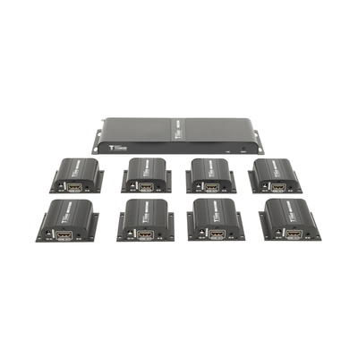 [TT718PRO] Kit Divisor y Extensor HDMI (Extender Splitter)  / Divide 1 Fuente HDMI a 8 Pantallas / Extiende la señal HDMI hasta 40 m / Resolución 1080P @ 60 Hz / Cat 6/6a/7 / Uso 24/7 / Salida Loop en el Tx / IR / Alimente solo el Tx (PoC).