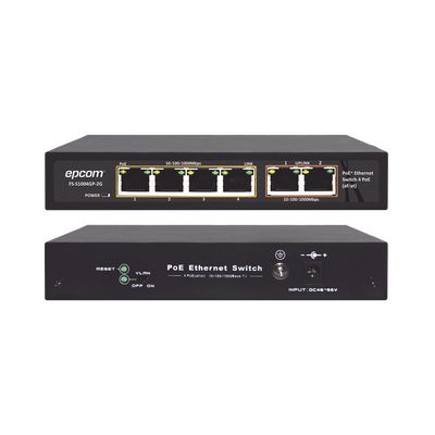 [ET-1004GP-2G] Switch PoE / 100 Metros PoE / 4 puertos 802.3af /at  10/100/1000 Mbps + 2 puerto uplink 