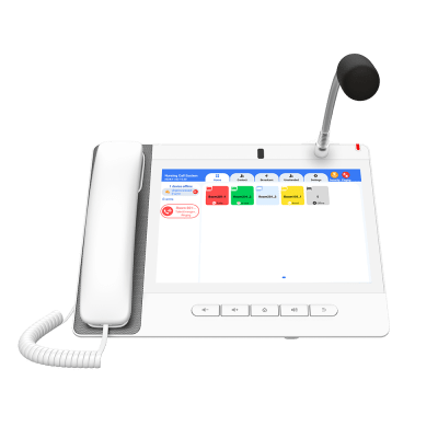 [A320IW] Teléfono IP Color Blanco Android 9.0 Empresarial para voceo 20 líneas SIP, pantalla táctil, Wi-Fi y Bluetooth, PoE, Voceo/ Musica por Multicast, puertos Gigabit, Sofware de Enfermeria