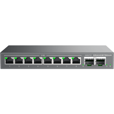 [GWN7721] Switch L2 Lite Administrable de 10 Puertos / 8 Puertos Ethernet 2.5 Gigabits / 2 Puertos SFP+ 10 Gigabits / VLAN / QoS / Montaje en Escritorio o Pared / Compatible con GDMS
