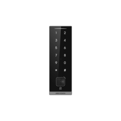 [DS-K1105EMKB-QR] Teclado Esclavo con Lector de Tarjetas Virtuales Bluetooth y Códigos QR / Tarjetas MIFARE y PROX EM / Contraseñas / RS-485 Wiegand OSDP / Frecuencias 13.56 MHz y 125 KHz / Autenticación Tarjeta PIN QR Bluetooth / Táctil