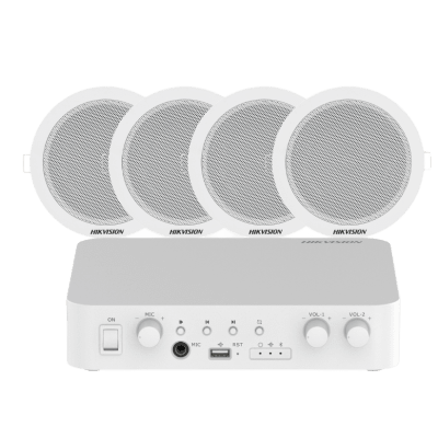[DSQAEKIT0206/ST] Kit de amplificador compatible con Spotify | bluetooth | 4 altavoces para plafón | sistema 100v | 2 canales con control de volumen independiente | música ambiental