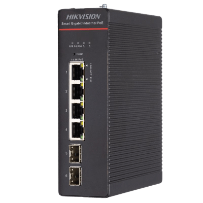[DS-3T1506HP-SI-4P2F] Switch Industrial / Administrable Gigabit / 4 Puertos Gigabit HiPoE (90 W) / 2 Puertos SFP / 300 W Total / 48 a 57 VCD / Ideal para Proyectos / 300 Metros de Distancia