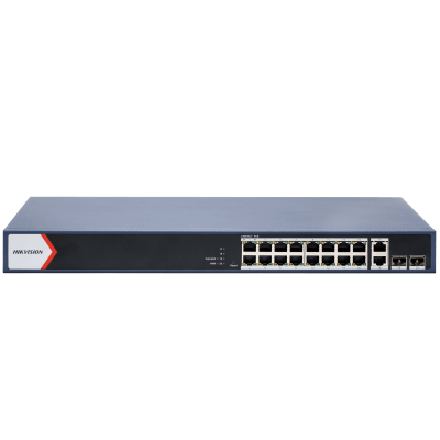 [DS-3E1520P-EI/M] Switch Gigabit PoE+ / Monitoreable / 16 Puertos 1000 Mbps PoE+ / 2 Puerto 1000 Mbps de Uplink / 2 Puerto SFP /  Configuración Nube desde Hik-PartnerPro / Modo Extendido hasta 300 Metros / 125 Watts