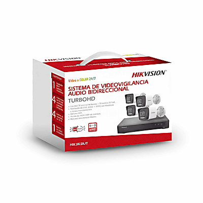 [HIK3KDL/T] [Dual Light] Kit TurboHD 3K (5 Megapixel Real) / DVR 4 Canales / 4 Cámaras bala Dual Light / Audio bidireccional / Accesorios de Interconexión / Fuente de Poder