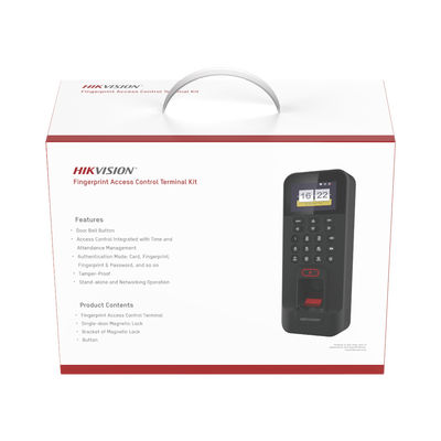 [DS-KAS261] Kit de Control de Acceso TODO INCLUIDO con Lector de Huellas y Tarjetas / 3,000 Huellas / Compatible con App Hik-Connect / Incluye Electroimán  Botón de Salida y Montajes Z y L para imán (DS-K1T804)