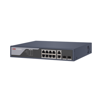 [DS-3E1310P-SI] Switch PoE+ / Administrable / Uso en Rack / 8 Puertos 10/100 PoE+ /  2 Puertos 1000 Mbps Uplink  / 2 Puertos SFP / Configuración Nube desde Hik-PartnerPro / Modo Extendido hasta 300 Metros / 125 W