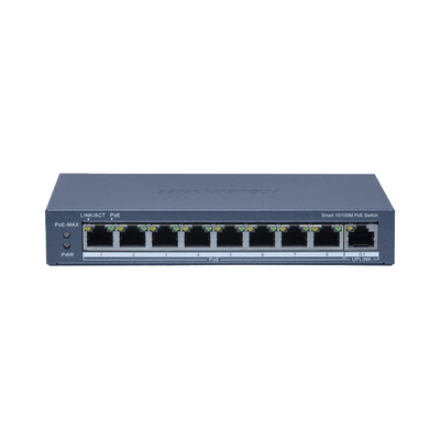 [DS-3E1309P-EI] Switch PoE+ / Monitoreable / 8 Puertos 10/100 Mbps PoE+ / 1 Puerto 1000 Mbps de Uplink / Configuración Nube Hik-PartnerPro / Modo Extendido hasta 300 Metros / 110 W