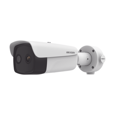 [DS-2TD2637-35/QY(B)] Bala IP Dual / Térmica 35 mm (384 X 288 ) / Óptico 15 mm (4 Megapixel) / 100 mts IR / IP66 / PoE / Termométrica / Detección de Temperatura / MicroSD