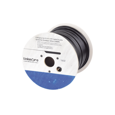 [EPCAT6V2EXT] Bobina de Cable de 305 Metros (1000 Pies) Cat6, Aleación de Cobre y Aluminio (CCA), Color Negro, Uso Intemperie, Doble Forro