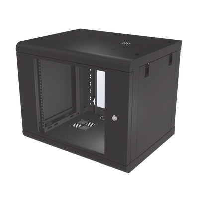 [SR-1909-LH2G] Gabinete de Pared de 9U con Puerta de Cristal Templado, 479.5 mm de Profundidad, Rack de 19'', Acero Reforzado Color Negro.