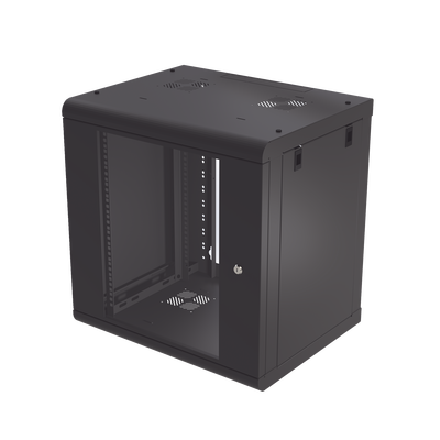 [SR-1912-LH2G] Gabinete de Pared de 12U con Puerta de Cristal Templado, 479.5 mm de Profundidad, Rack de 19'', Acero Reforzado Color Negro.
