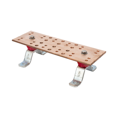 [LP-BUS-TMX12] Barra Unión Telecom TMGB / 12 x 4 x 1/4 in / 100% Cobre / 12+24 Orificios / Aisladores Rojos / J-STD-607-A