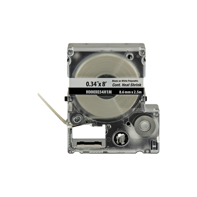 [H000X034H1M] Casete de Etiquetas de Poliolefina de Cinta Continua, Tubo Termocontráctil, 8.6 mm (0.34 Pulgadas) de Ancho y 2.4 Metros (7.87 Pies) de Largo, Para Cables de 1.5 a 4.8 mm (18-12 AWG) de Diámetro, Color Blanco