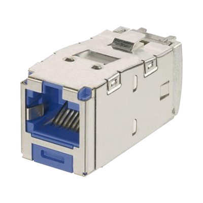 [CJSK6X88TGBU] Conector Jack RJ45 Blindado, Llaveado Azul, Estilo TG, Mini-Com, Categoría 6A, de 8 Posiciones y 8 Cables, Color Azul