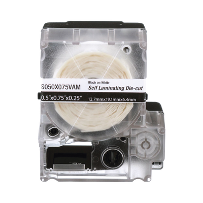 [S050X075VAM] Casete de 425 Etiquetas Autolaminadas de 12.7 x 19.1 mm (0.5 x 0.75 pulgadas), para Cables de 2 a 4 mm (0.08 a 0.16 pulgadas) de Diámetro, Área de Impresión Color Blanco