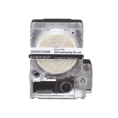 [S050X125VAM] Casete de 200 Etiquetas Autolaminadas de 12.7 x 31.8 mm (0.5 x 1.25 pulgadas), para Cables de 3.1 a 7 mm (0.12 a 0.28 pulgadas) de Diámetro, Área de Impresión Color Blanco