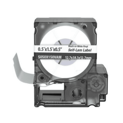 [S050X150VAM] Casete de 175 Etiquetas Autolaminadas de 12.7 x 38.1 mm (0.5 x 1.5 pulgadas), para Cables de 4 a 8.1 mm (0.16 a 0.32 pulgadas) de Diámetro, Área de Impresión Color Blanco