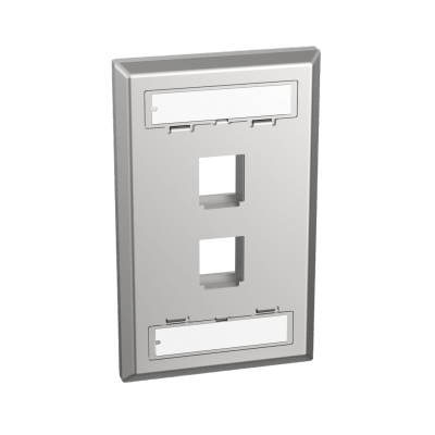 [NKF2S] Placa de Pared Vertical, Salida Para 2 Puertos Keystone, Con Espacios Para Etiquetas, de Acero Inoxidable