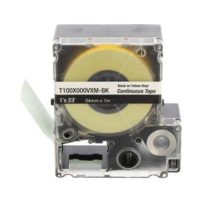[T100X000VXM-BK] Casete de Etiquetas de Vinilo de Cinta Continua, Color Negro Sobre Amarillo, Uso Interior/Exterior, 24 mm (0.94 Pulgadas) de Ancho x 7 Metros (23 Pies) de Largo
