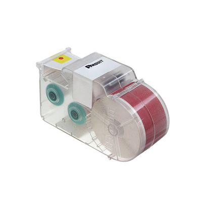 [T100X000VWC-WH] Casete de Etiquetas de Vinilo de Cinta Continua, Color Blanco Sobre Rojo, Uso Interior/Exterior, 25.4 mm de Ancho x 7.6 Metros de Largo (24.93 Pies)