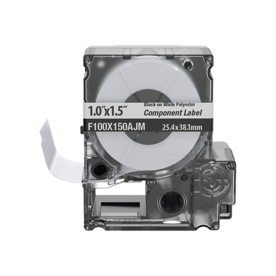 [F100X150AJM] Casete de 150 Etiquetas Bandera, Poliéster de 25.4 mm x 38.1 mm (1 x 1.5 pulgadas), para Cables de 3.1 mm - 5.1 mm (0.12 - 0.2 pulgadas) de Diámetro, Área de Impresión Color Blanco