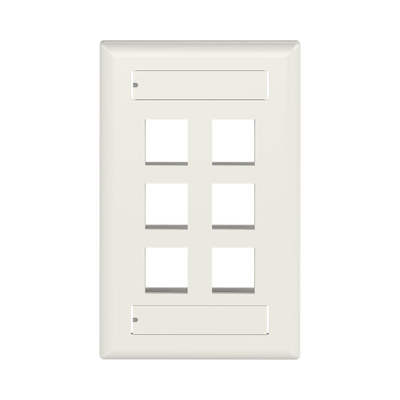 [NK6FIWY] Placa de Pared Vertical, Salida Para 6 Puertos Keystone, Con Espacios Para Etiquetas, Color Blanco Mate