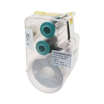 [T050X000VPC-BK] Casete de Etiqueta de Vinilo de Cinta Continua, Color Negro Sobre Blanco, Uso Interior/Exterior, 12.7 mm de Ancho x 7.6 Metros (24.93 Pies) de Largo