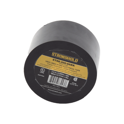[ST88-200-66BK] Cinta Eléctrica STRONGHOLD Para Aislar, de PVC, Trabajo Pesado Eléctrico (UV, abrasión, aceite, corrosión), Grosor 0.21 mm (8.5 mil), Ancho 50 mm, y 20 m Largo, Uso Int./Ext., Color Negro. Superior a cinta Super 33 