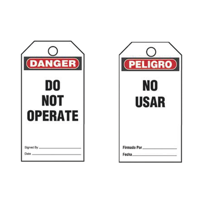 [PVT-161-Q-S] Paquete de 25 Etiquetas de Seguridad, Con Texto "Peligro, No Usar", de 76 x 146 mm, Color Negro Sobre Blanco