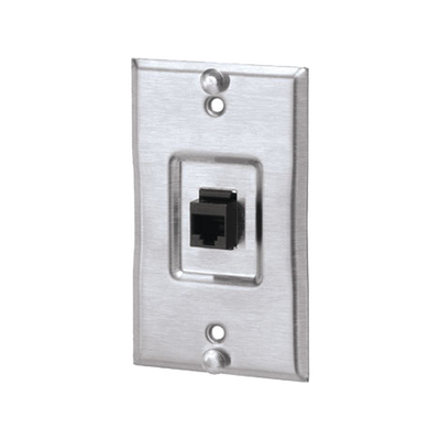[KWP5EY] Placa de Pared Telefónica, Salida de 1 Puerto Keystone, Con Jack Cat5e Estilo TP, de Acero Inoxidable