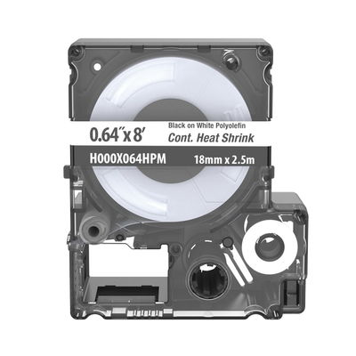 [H000X064HPM] Casete de Etiquetas de Poliolefina de Cinta Continua, Tubo Termocontráctil, 16.3 mm (0.64 pulgadas) de Ancho y 2.4 metros (7.87 pies) de Largo, Para Cables de 5.3 a 10.9 mm (8 - 2 AWG) de Diámetro, Color Blanco