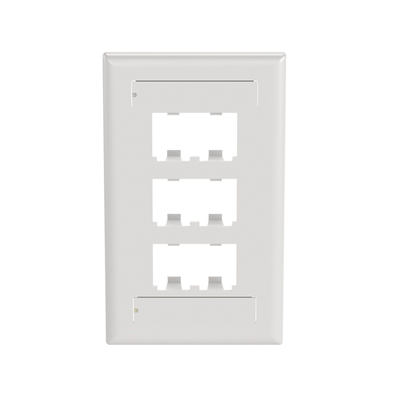 [CFPL6WHY] Placa de Pared Vertical Clásica, Salida Para 6 Puertos Mini-Com, Con Espacios Para Etiquetas, Color Blanco