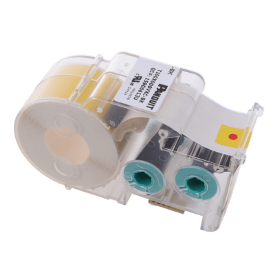 [T100X000VXC-BK] Casete de Etiquetas de Vinilo de Cinta Continua, Color Negro Sobre Amarillo, Uso Interior/Exterior, 25.4 mm de Ancho x 7.6 Metros de Largo (24.93 Pies)